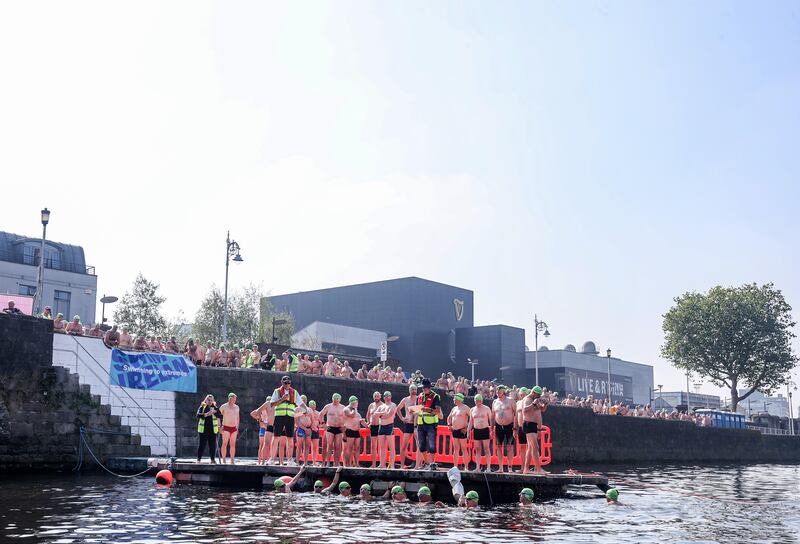 Competitors prepare to start the men's race. Photograph: Dan Sheridan/Inpho