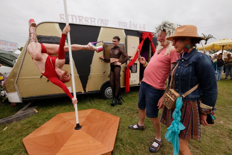 Electric Picnic: Aidan Cairns and Robyn Attention of Sideshow dramas performing as Ken Meredith and Mary Howes from Ballintubbert. Photograph: Alan Betson

