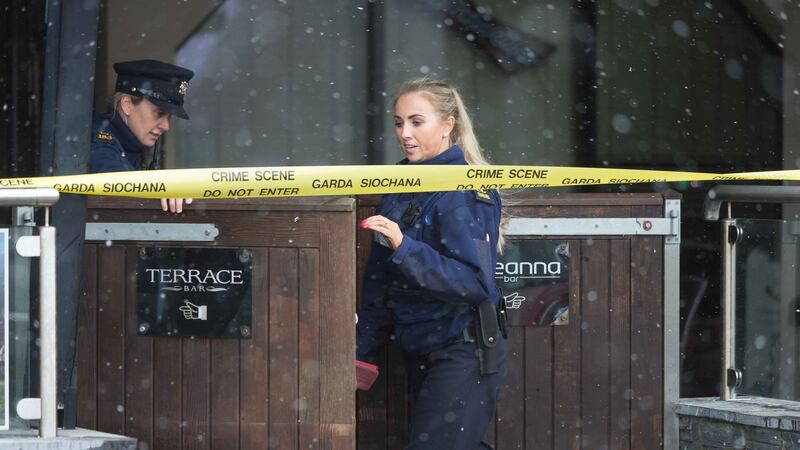 Gardaí at the scene of the fatal stabbing at the Shannon Knights venue  on Sunday morning. Photograph: Eamon Ward