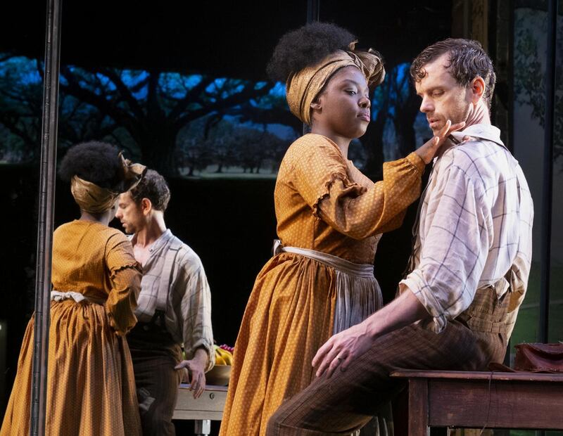 Joaquina Kalukango and Paul Alexander Nolan as Kaneisha and Jim in ‘Slave Play’. Photograph: Sarah Krulwich/The New York Times