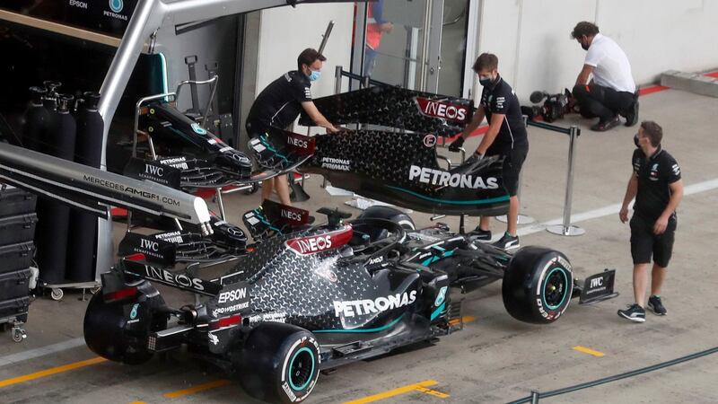 Lewis Hamilton’s Mercedes car at Spielberg on Thursday. Photograph: Darko Bandic/AP