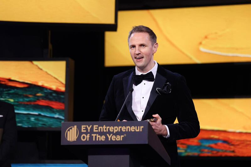 Andrew Woods of Catagen receiving his award. Photograph: Naoise Culhane