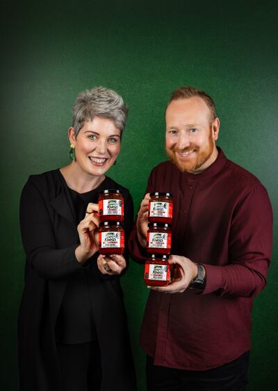 Rívesci founders Shannon Forrest and Declan Malone show off their new Chilli Catsup, now stocked by Lidl
