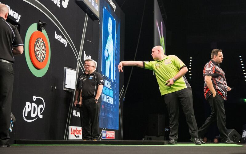Michael van Gerwen at the oche. Photograph: Tim Williams/Getty