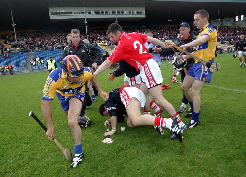 A pre-match scuffle involving Cork and Clare players in the 2007 championship. Photograph: Morgan Treacy/Inpho