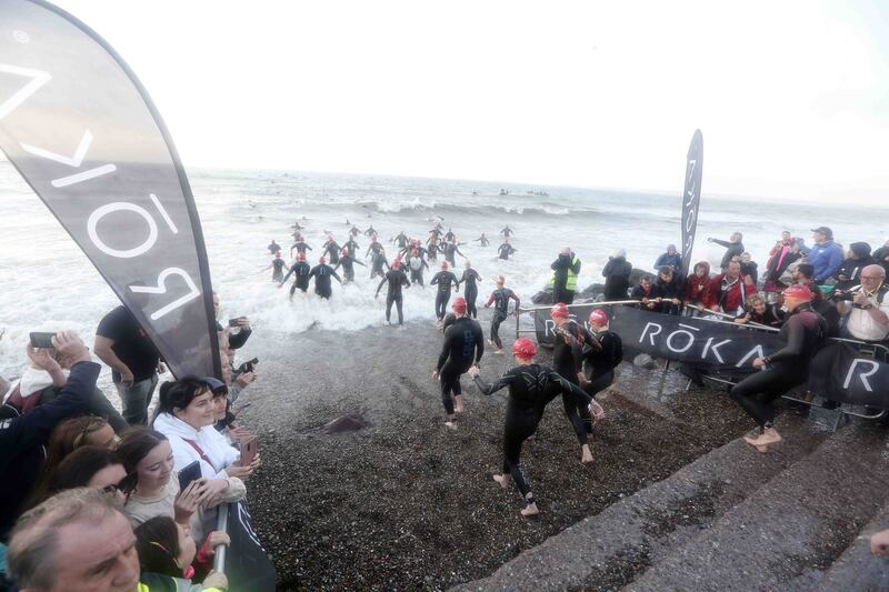 Some of the athletes at the start of the Ironman Ireland triathlon in Youghal. Photograph: John Hennessy