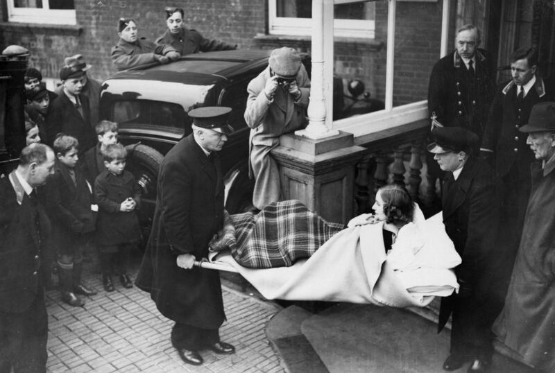 Sisters: Unity Mitford on her journey back to England after shooting herself in the head following the defeat of Adolf Hitler. Photograph: Fred Ramage/Keystone/Getty