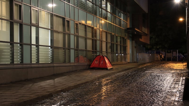 A tent on Glover’s Alley, off St Stephen’s Green in Dublin. Photograph: Nick Bradshaw
