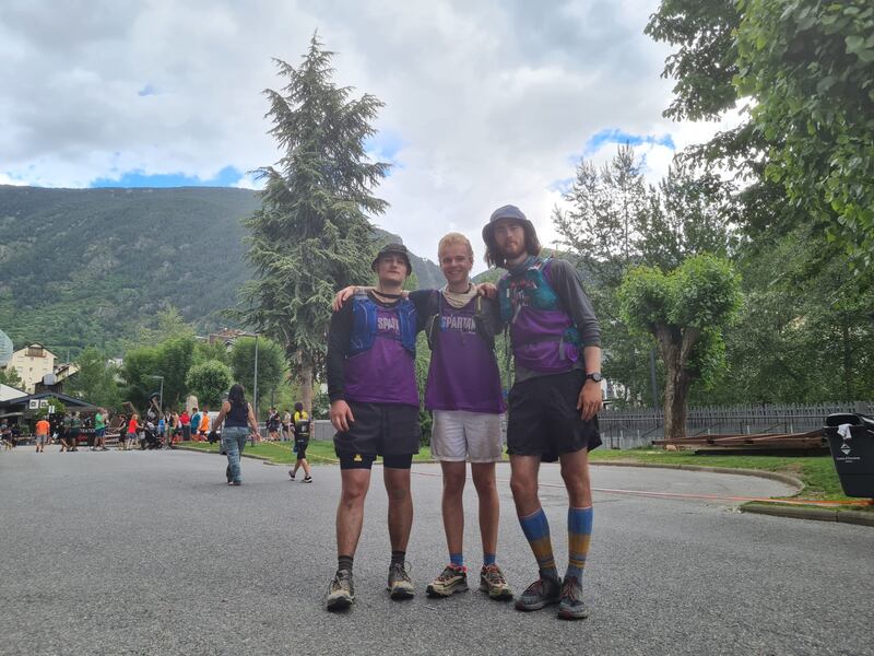 Johann Hedlund, Conor Capplis and Jack Murphy at the ultramarathon in Andorra.