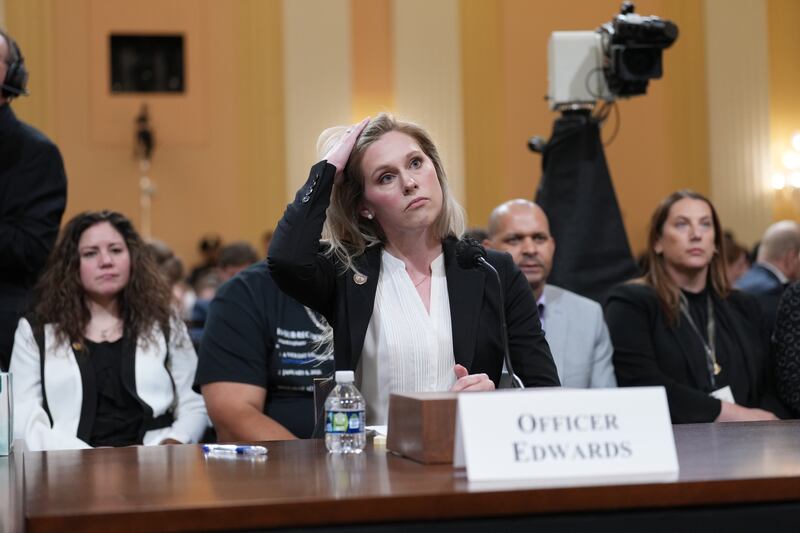 Caroline Edwards, the first Capitol Police officer injured in the riot, testifies at the congressional hearing in Washington