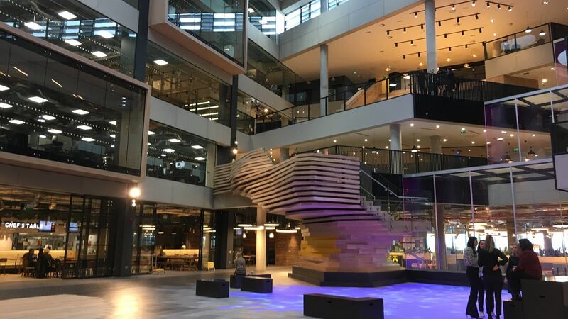 The interior  of the new Microsoft building in Leopardstown, Co Dublin. The Microsoft Fuel Your Everything programme is built on three core pillars – thrive in mind, body and life – and comprises a wellness centre; a wellbeing programme; and a fitness centre. Photograph: Bryan O’Brien