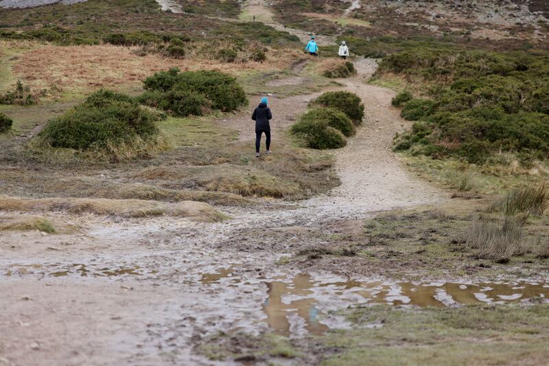 Walkers on the Great Sugar Loaf Mountain in Co Wicklow. Photograph: Alan Betson

