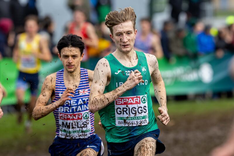 Ireland’s Nick Griggs in the men's U20 race in the European Cross Country Championships in Brussels. Photograph: Morgan Treacy 