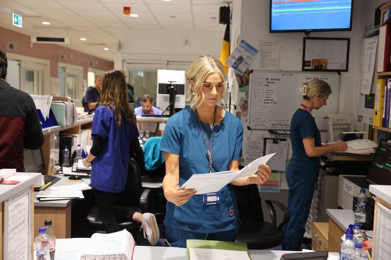 Nurse Mary Fitzpatrick in the Acute Medical Assessment Unit at St. Luke’s General Hospital, Carlow Kilkenny. Photograph: Dara Mac Dónaill
