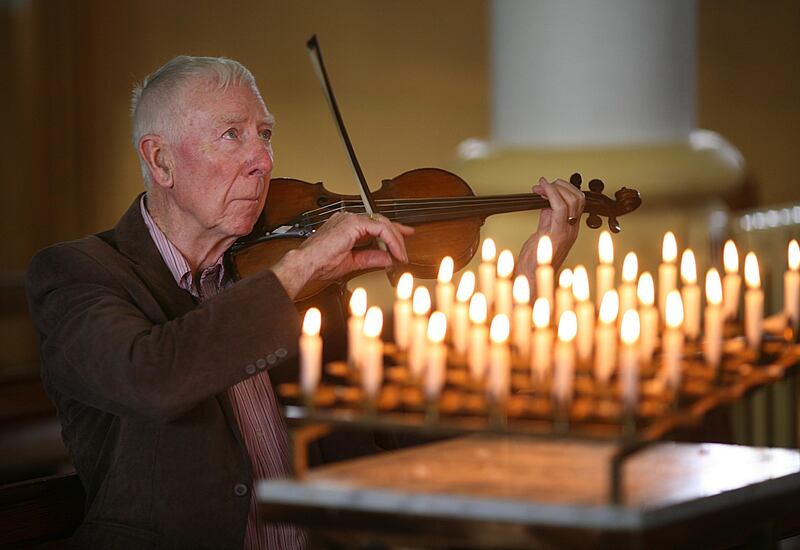 Charlie Lennon in St Patrick's Church in Kiltyclogher, Co Leitrim, where both himself and Seán MacDiarmada, one of the 1916 Rising leaders were baptised, preparing for the first performance of Áille na hÁille/A Terrible Beauty. Photograph: Brian Farrell