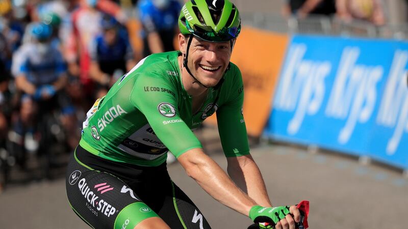 Sam Bennett waits at the start of stage 16 of the Tour de France from La-Tour-du-Pin to Villard-de-Lans. Photograph: Christophe Petit Tesson/EPA