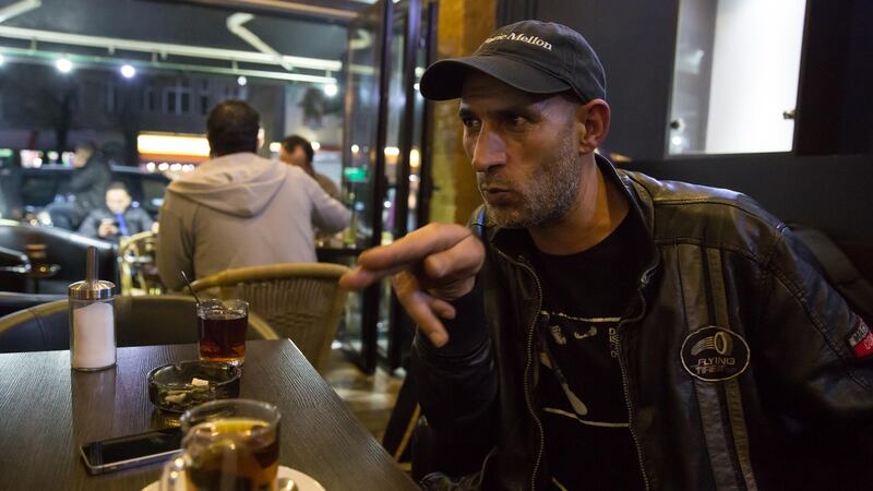 Sengar, a Syrian who tried to return to Isis-held Deir ez-Zor to rescue his children, was turned back by the Free Syrian Army. We met him on “Arab Street” in Berlin. Photograph: Sally Hayden.