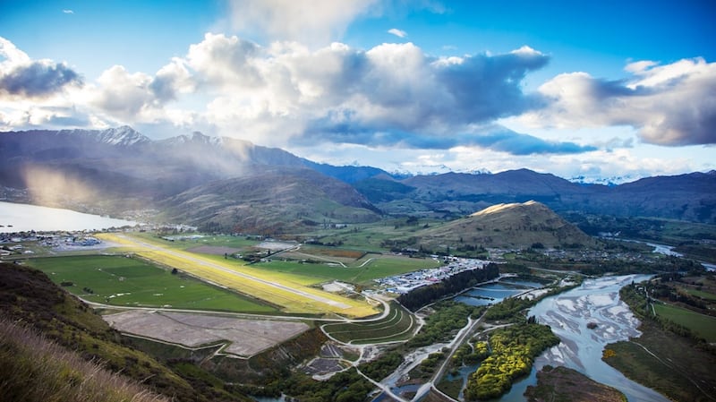 Secluded between mountain ranges, New Zealand’s  Queenstown Airport has the world’s fifth most scenic airstrip. Photograph: Vaughan Brookfield