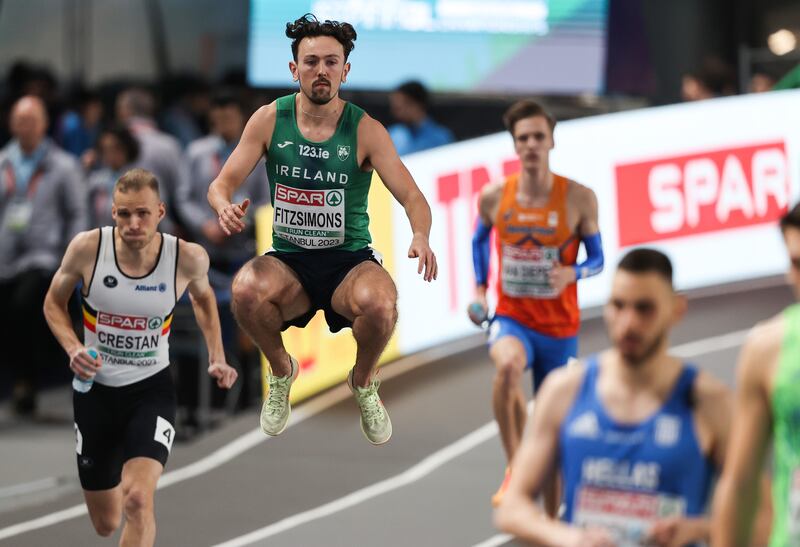 Ireland’s John Fitzsimons prepares for his 800m heat. Photograph: Morgan Treacy/Inpho