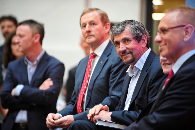 Charlie Bird with taoiseach Enda Kenny at the launch of his new book, A Day in May, in the National Gallery. Photograph: Aidan Crawley
