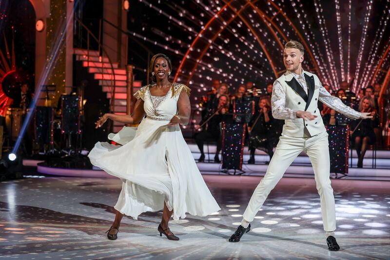 TV host Katja Mia performing with her partner Ervinas Merfelda during Dancing with the Stars. Photograph: Kyran O’Brien /kobpix