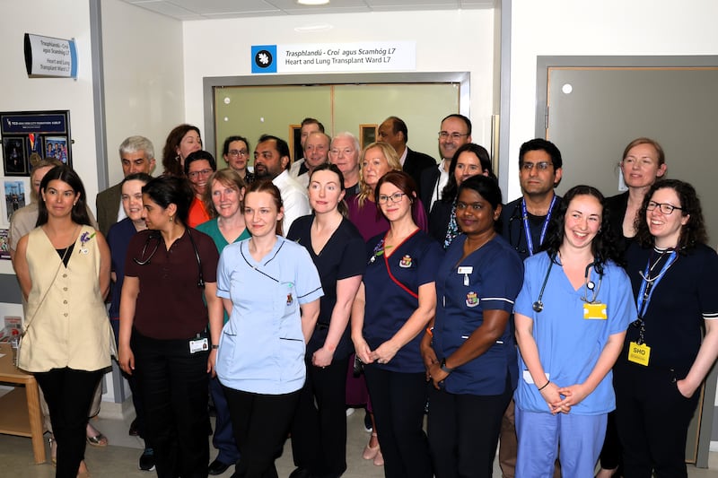 Staff gather together to celebrate 20 years of the heart and lung transplant centre in the Mater hospital.
