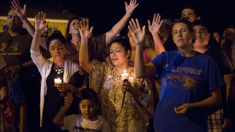 A candlelight vigil is observed  following the mass shooting at the First Baptist Church in Sutherland Springs, Texas. Photograph:  AFP/Getty Images