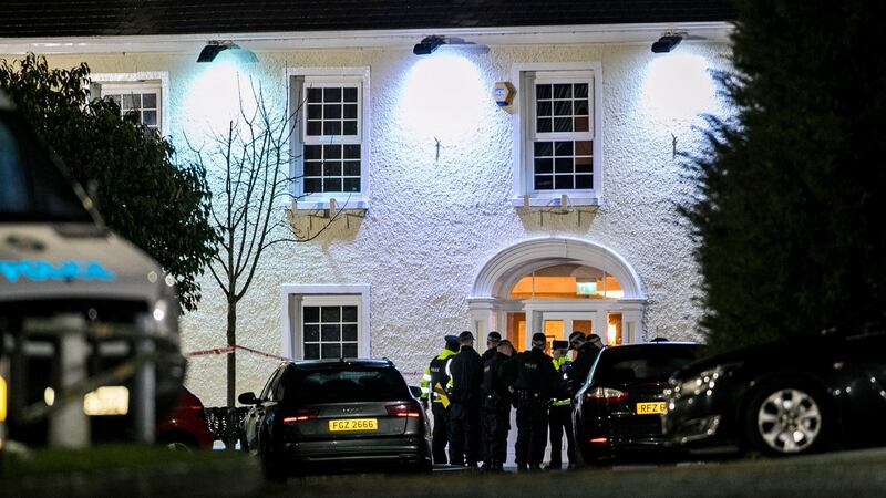 Police at the entrance of the Greenvale Hotel in Cookstown Co. Tyrone in Northern Ireland. Photograph: Liam McBurney/PA Wire