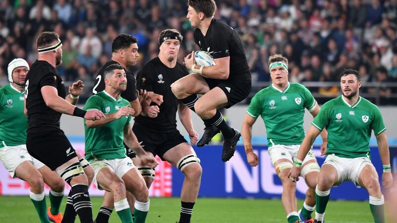 Barrett catches a long Ireland kick. Photo: Kazuhiro Nogi/Getty Images