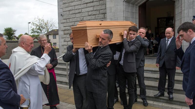 Michael Twomey’s remains are carried from  St Michael’s Church. Photograph: Michael Mac Sweeney/Provision