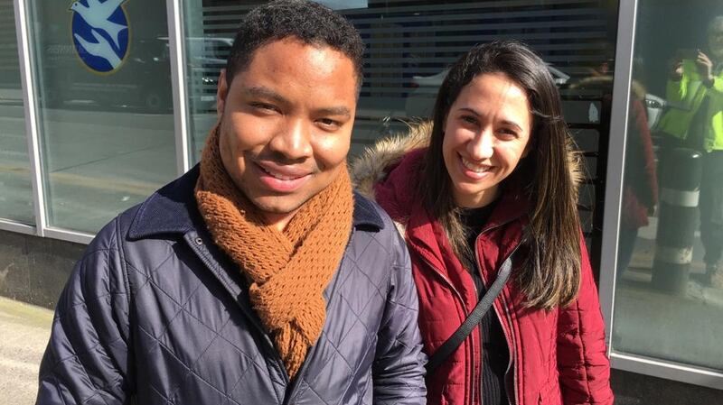 Carlos Vinicius and Marina Gabriel outside the Intreo centre on King’s Inns Street, Dublin.  Photograph: Colm Keena