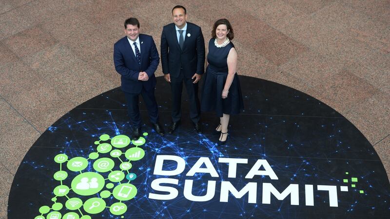 Minister ofr State for Data Protection Dara Murphy, Taoiseach Leo Varadkar and Adrienne Harrington, Head of Data Protection Unit at the  Department of the Taoiseach, at the Data Summit in Dublin. Photograph: Alan Betson/The Irish Times
