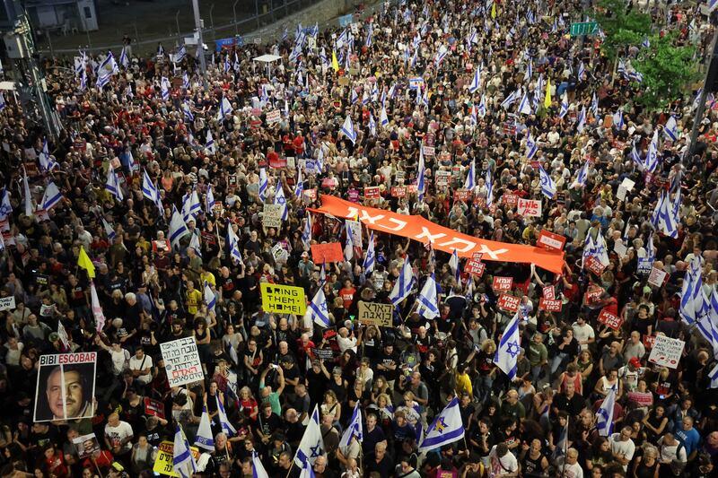 Thousands of Israelis again rallied on Saturday. Photograph: Jack Guez/AFP