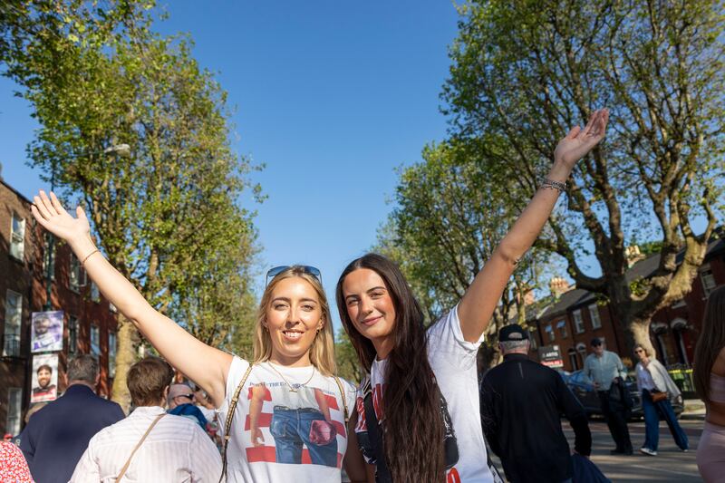 Bruce Springsteen fans Aine O’Gorman and Sarah Hewitt from Tipperary heading to Croke Park. Photograph: Tom Honan