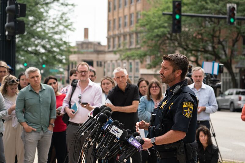 Christopher Covelli, deputy chief of the Lake County sheriff's office, speaks to the media on Wednesday. Photograph: Max Herman/AFP via Getty Images