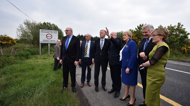 Brexit’s impact: Michel Barnier, the EU’s chief negotiator, on the Border in May with Charlie Flanagan, the minister for foreign affairs at the time. Photograph: Charles McQuillan/Getty