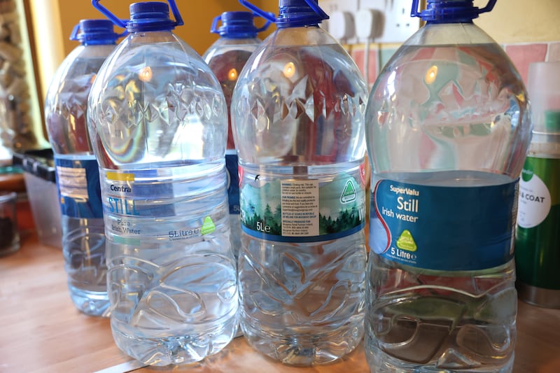 Frank Deegan's water supplies. 'We can survive three minutes without oxygen, three days without water, and three weeks without food.' Photograph: Dara Mac Dónaill