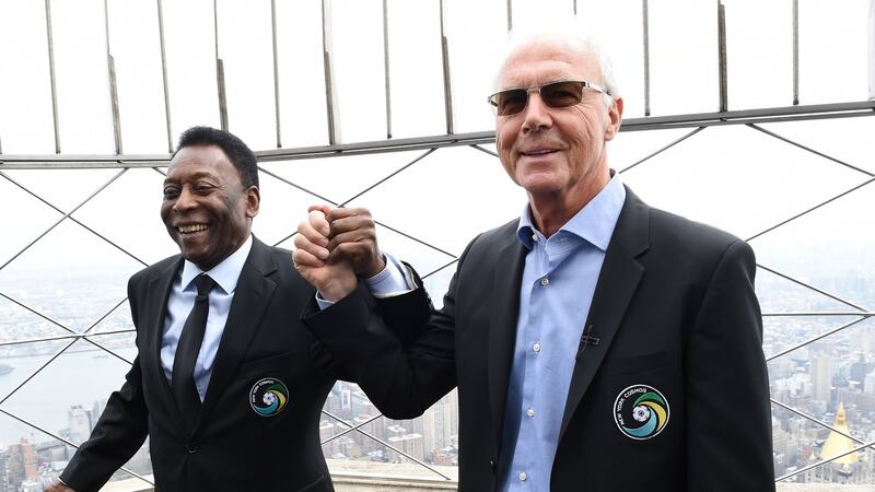 Former New York Cosmos players Pele and Franz Beckenbauer pose at the Empire State Building in 2015. Photograph: Getty Images