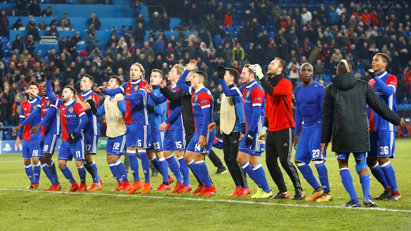 Basel celebrate at the final whistle. Photo: Arnd Wiegmann/Reuters
