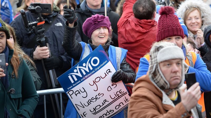Nurses and midwives protesting at Merrion Square last Saturday. Photograph: Alan Betson / The Irish Times