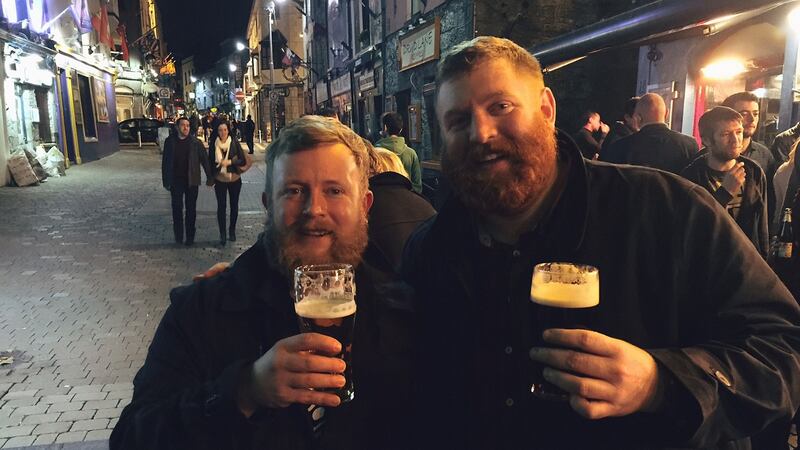 And later, enjoying a pint on Quay Street, Galway.