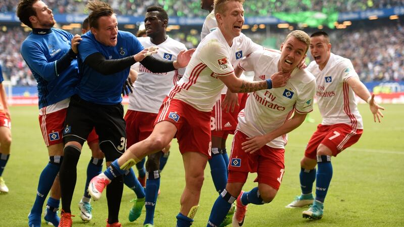Luca Waldschmidt celebrates scoring the winner. Photo: Fabian Bimmer/Reuters