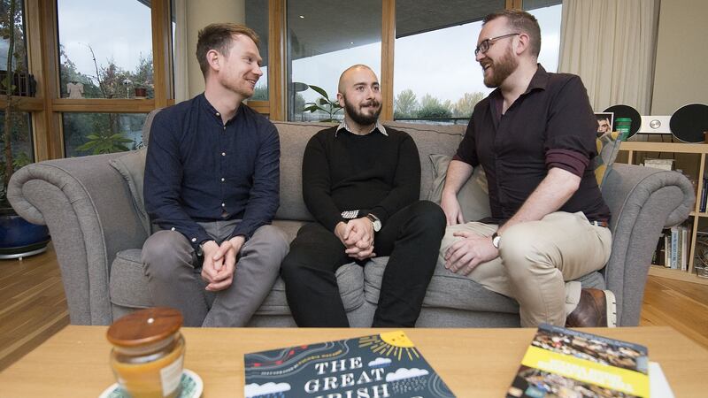 Eoin Wilson, Gary O’Sullivan and Dónal Mulligan, flatmates of Ed Davitt in Kilmainham. Photograph: Dave Meehan