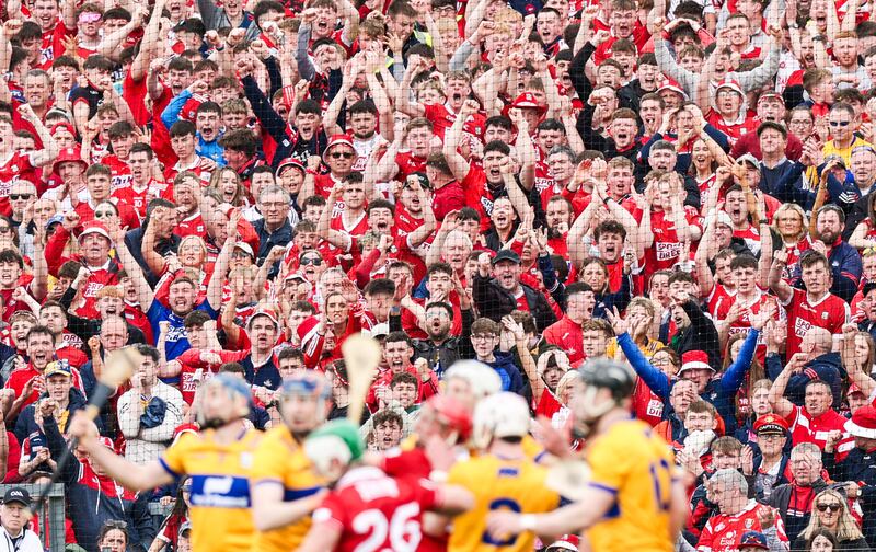 Cork supporters celebrate a late free during their Munster Championship opener against Clare at Cusack Park in April. Photograph: Tom Maher/Inpho