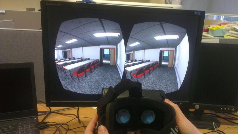 The view onscreen of what the Oculus user is seeing through the device