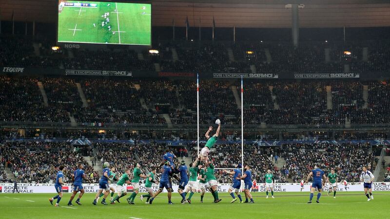 Peter O’Mahony wins a lineout at the Stade de France. Photograph: Dan Sheridan/Inpho