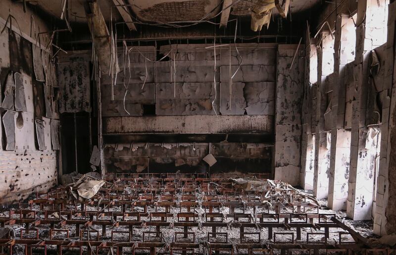 The burnt-out office of the Attorney General, which was set on fire by protesters during Monday's anti-corruption protests. Photograph: Ritesh Shukla/Getty Images