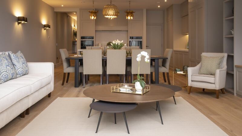 Living space off kitchen and dining area.