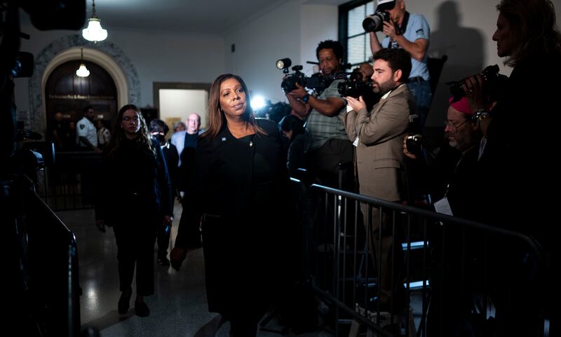 New York attorney general Letitia James, who accused Mr Trump and his family businesses of overstating his net worth. Photograph: Doug Mills/New York Times
                      