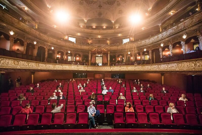 Socially distanced concert: the audience at the State Theatre of Hesse, in Wiesbaden. Photograph: Gordon Welters/NYT